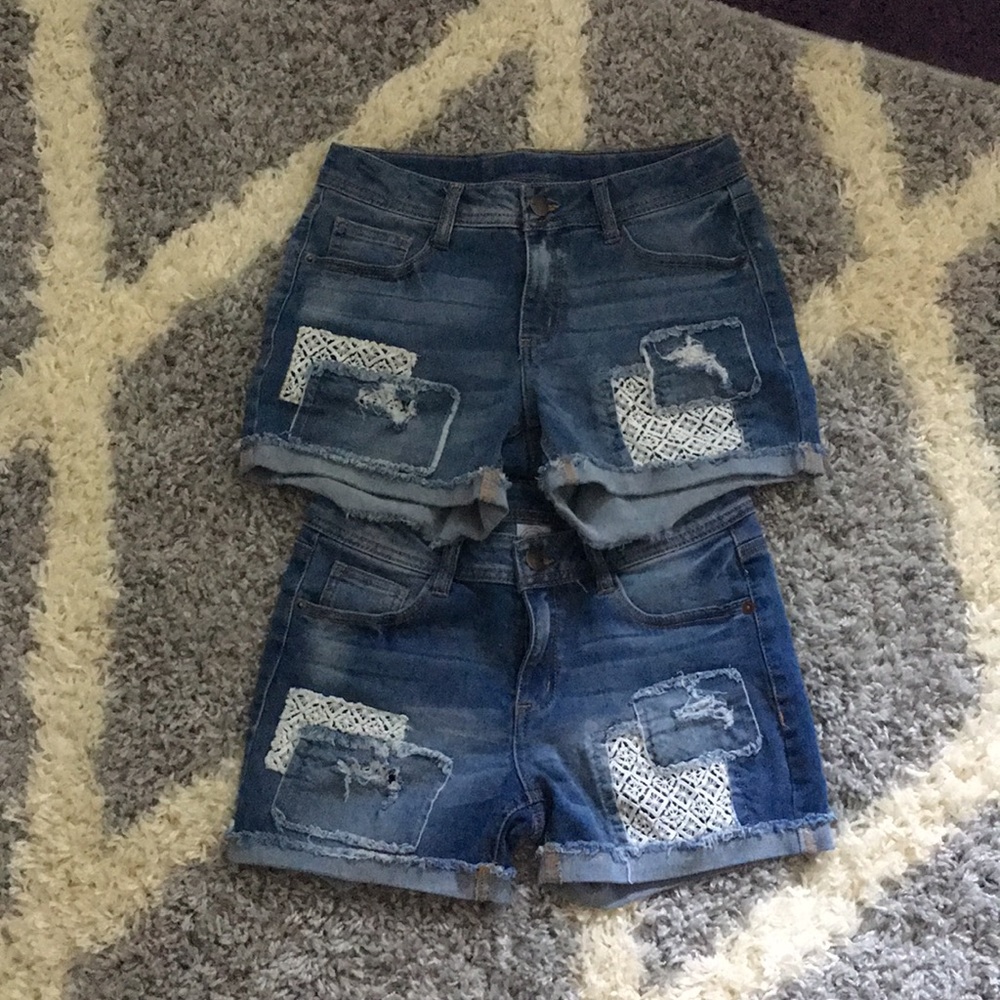 ripped stitched jean shorts